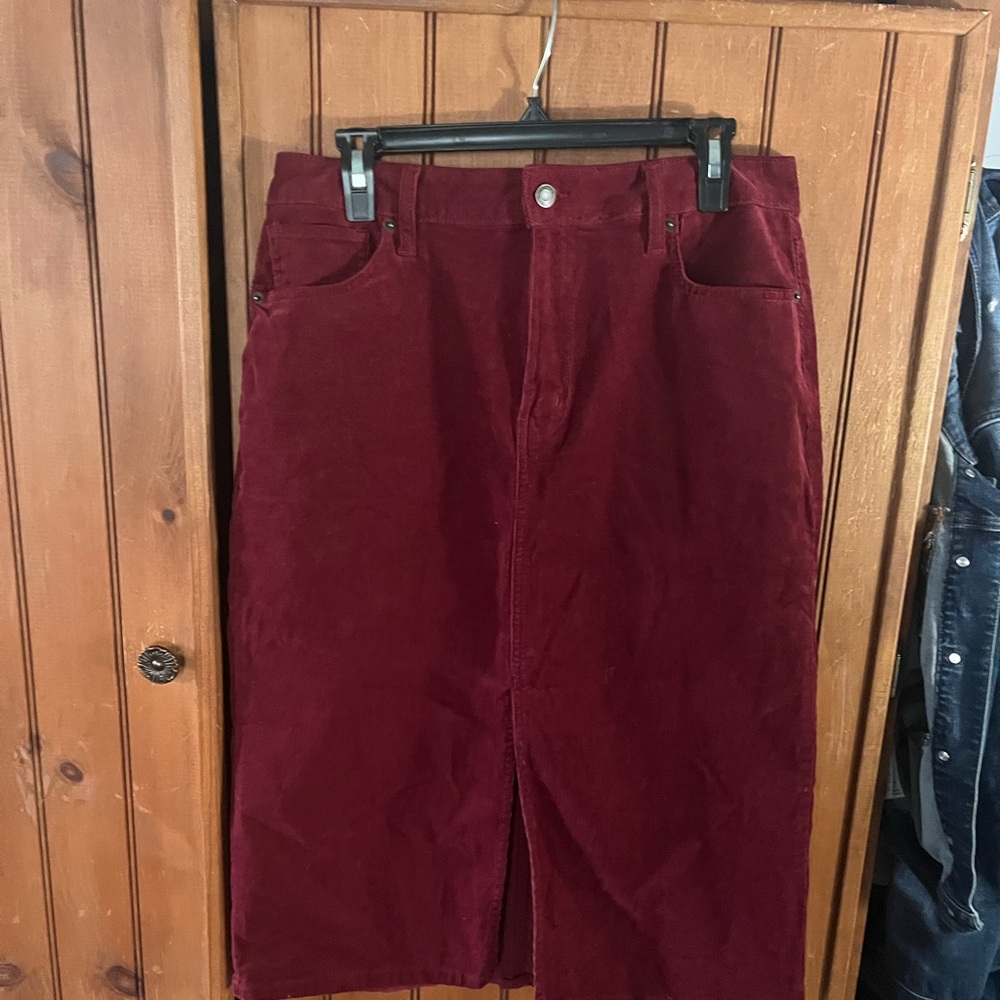 Time and Tru Wine Corduroy Midi Skirt